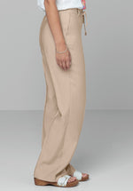 Bianca Parigi Trouser. A regular fit, straight leg trouser with zip and tie fastening in the colour sand.