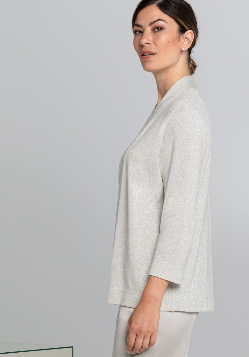 Bianca Nika Cardi/Jacket. A cross between a cardigan and a jacket, with above-wrist length sleeves, in the colour papyrus.