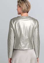 Bianca Steffi Front Zip Jacket. A tailored fit jacket with long sleeves, round neckline and zip fastening. This jacket is a metallic silver colour.