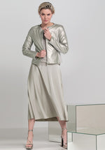 Bianca Steffi Front Zip Jacket. A tailored fit jacket with long sleeves, round neckline and zip fastening. This jacket is a metallic silver colour.