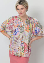 Bianca Alena Balloon Sleeve Blouse. A regular fit blouse with 3/4 length sleeves, V-neck and multicoloured floral print.