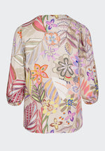 Bianca Alena Balloon Sleeve Blouse. A regular fit blouse with 3/4 length sleeves, V-neck and multicoloured floral print.