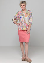 Bianca Alena Balloon Sleeve Blouse. A regular fit blouse with 3/4 length sleeves, V-neck and multicoloured floral print.