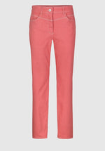 Bianca Melbourne Denim Jeans. Slim fitting straight leg jeans in a coral pink colour.