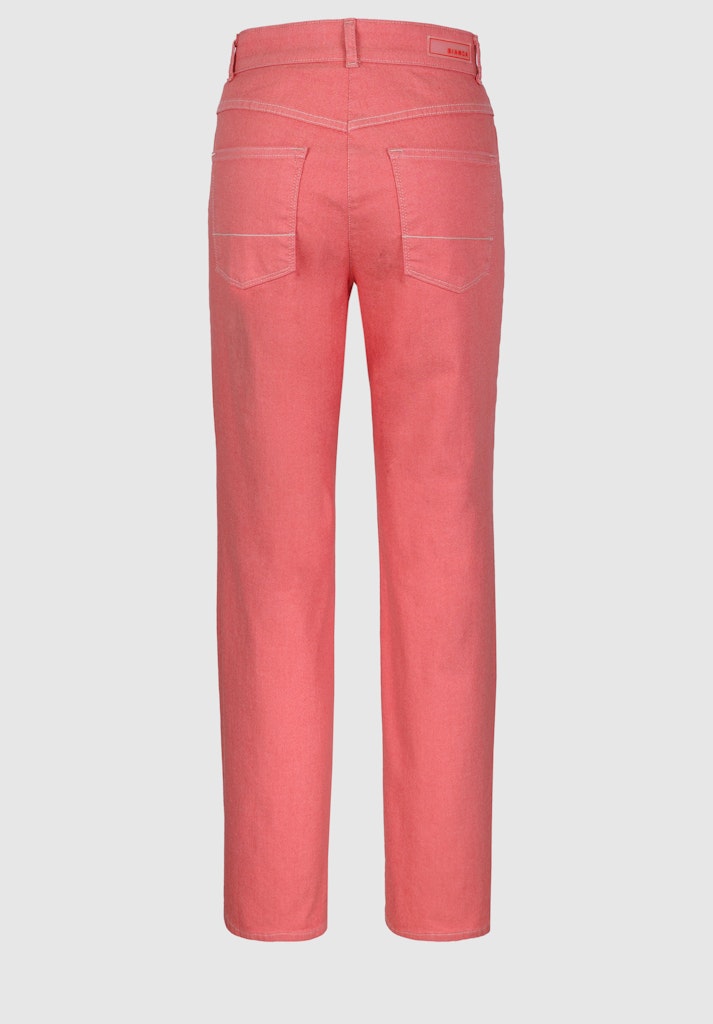 Bianca Melbourne Denim Jeans. Slim fitting straight leg jeans in a coral pink colour.
