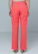 Bianca Parigi Trouser. A Regular fit, straight leg trouser with zip fastening and belt detail in a coral colour.