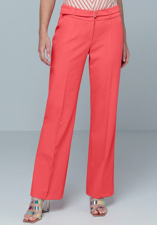 Bianca Parigi Trouser. A Regular fit, straight leg trouser with zip fastening and belt detail in a coral colour.