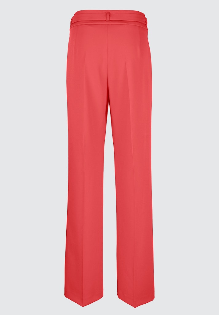 Bianca Parigi Trouser. A Regular fit, straight leg trouser with zip fastening and belt detail in a coral colour.