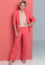 Bianca Filis Blazer.  A regular fit blazer with 3/4 length sleeves, V-neck and single button fastening. This blazer has faux pockets and the colour is a vibrant coral shade.