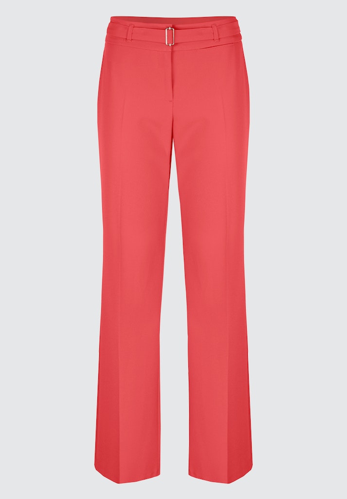 Bianca Parigi Trouser. A Regular fit, straight leg trouser with zip fastening and belt detail in a coral colour.