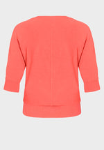 Bianca Oriain Short Sleeve Cardigan. A regular fit short sleeve cardigan with V-neck and button fastenings. This cardigan has a cropped length and is a coral pink colour.