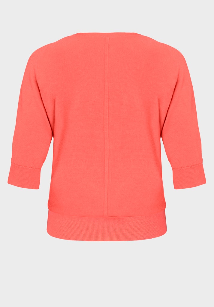 Bianca Oriain Short Sleeve Cardigan. A regular fit short sleeve cardigan with V-neck and button fastenings. This cardigan has a cropped length and is a coral pink colour.