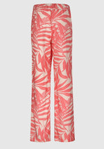 Bianca Parigi Pull On Trouser. A relaxed fit, straight leg trouser with belt loops and pink leaf print. Pull-on style.