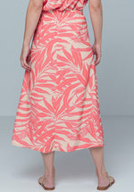 Bianca Emma Flared Skirt. A loose fitting midi skirt with elasticated waist, split hem and vibrant pink leaf print.