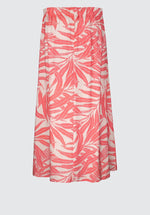 Bianca Emma Flared Skirt. A loose fitting midi skirt with elasticated waist, split hem and vibrant pink leaf print.