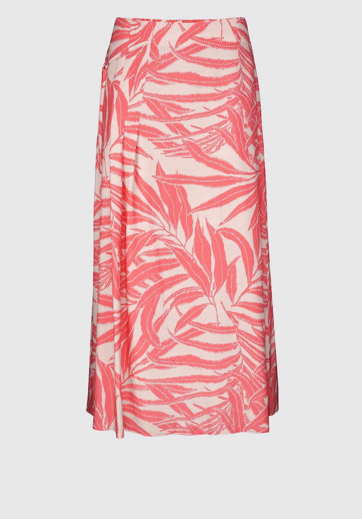 Bianca Emma Flared Skirt. A loose fitting midi skirt with elasticated waist, split hem and vibrant pink leaf print.