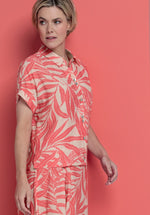 Bianca Sabea Patterned Shirt. A regular fit collared shirt with short sleeves, button fastenings and a pink leaf print.