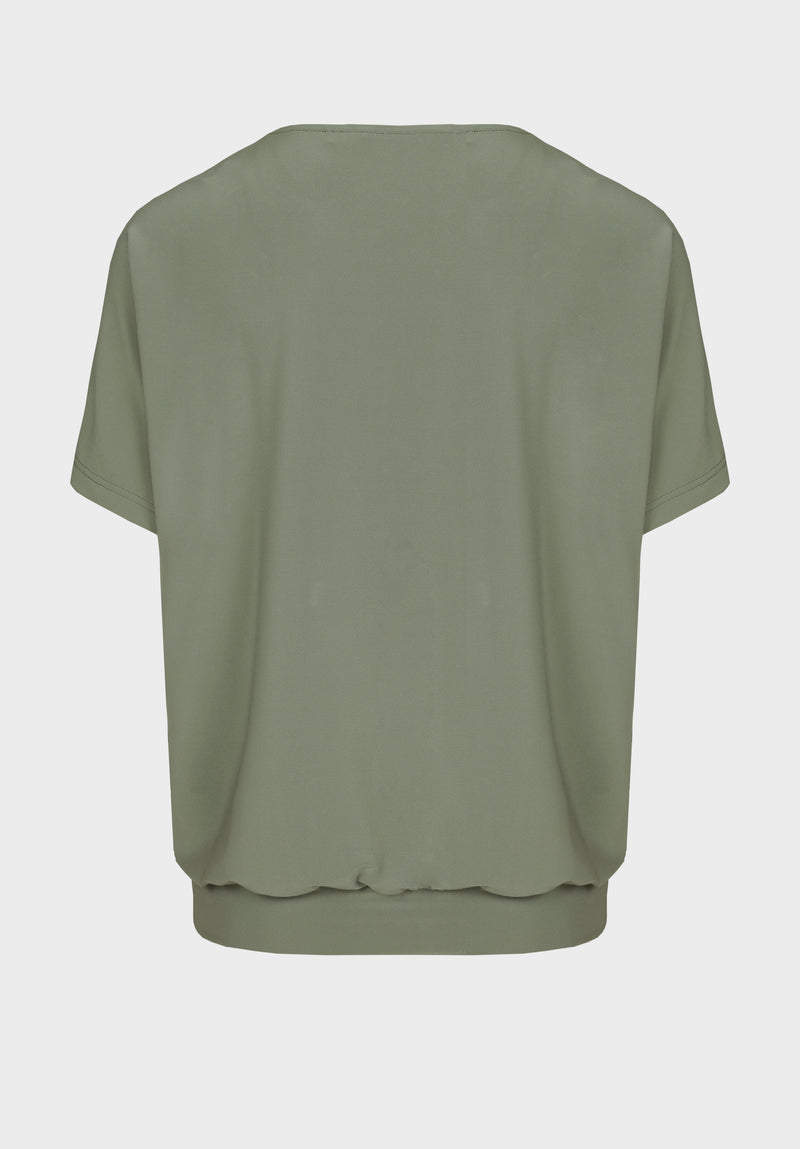 Bianca Cap Sleeve Twist Sia Top. A short sleeve, regular fit top with round neckline and twist detail, in the colour palm.