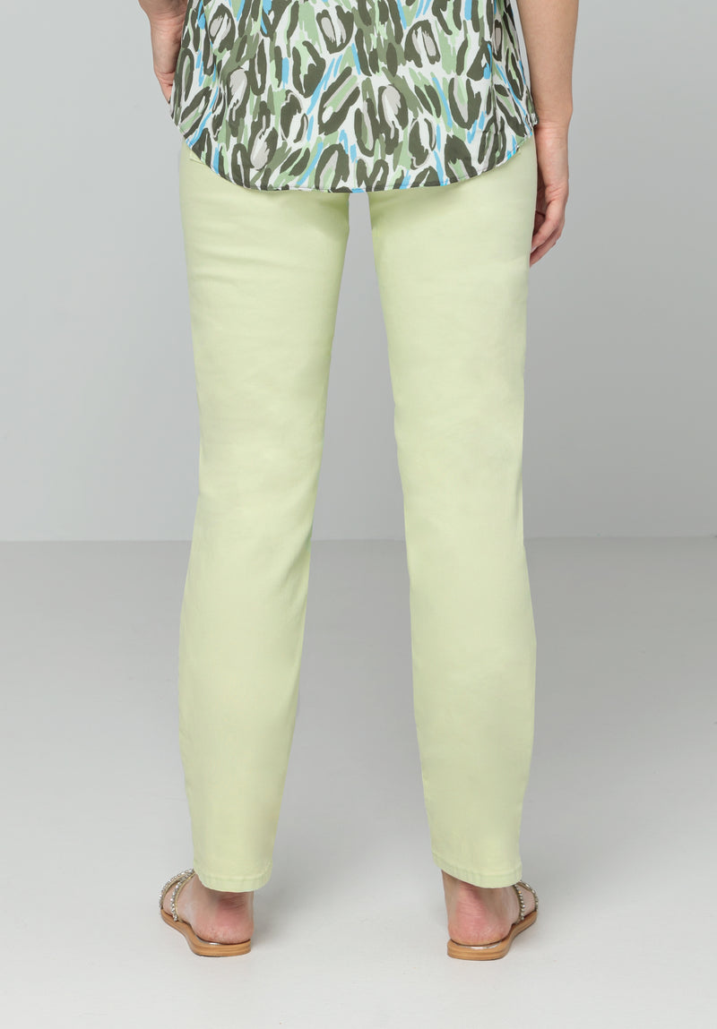 Bianca Melbourne Denim Jeans. Slim fitting straight leg jeans in a lime green colour.