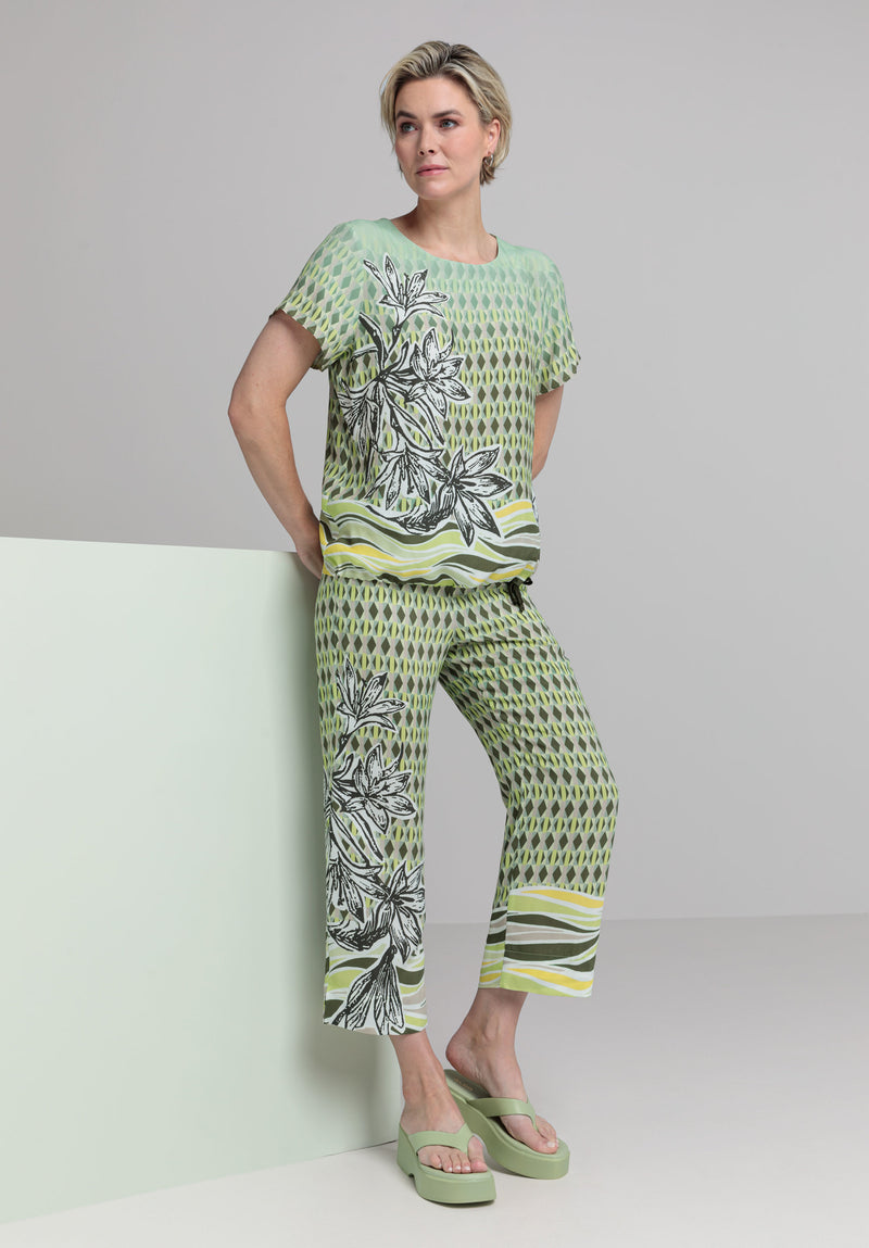 Bianca Parigi Print Trouser. A pair of culottes featuring an eye-catching mixed yellow and green pattern.