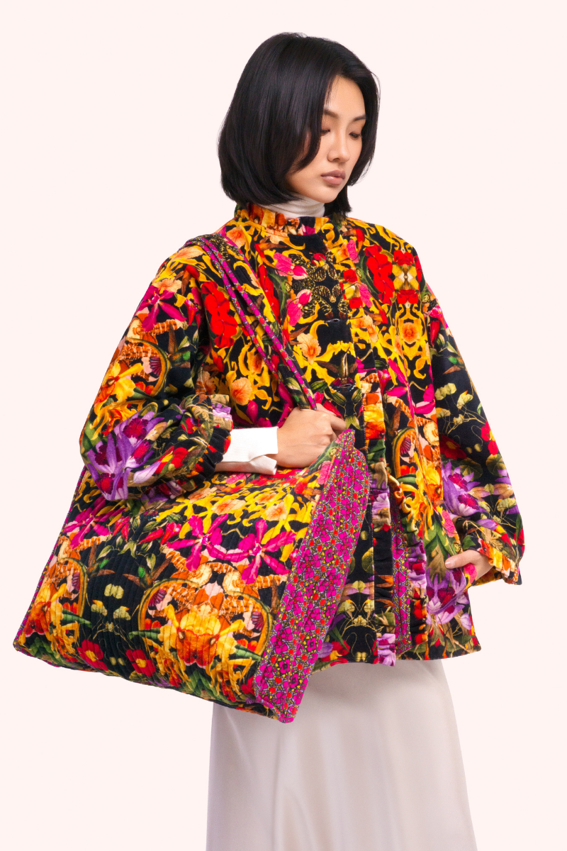 Botanical Kaleidoscope Quilted Velvet Tote