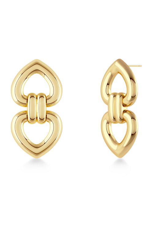 Edblad Beverly Stud Earrings. A pair of gold plated, double heart-shape earrings.