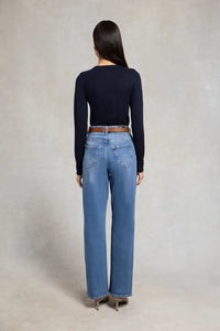 Buttoned Knit Crew Neck