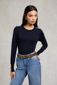 Buttoned Knit Crew Neck
