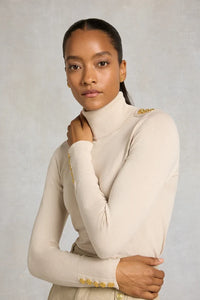 Buttoned Knit Roll Neck