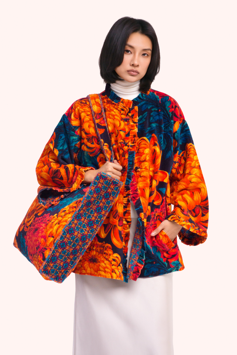 Chrysanthemum Quilted Velvet Tote