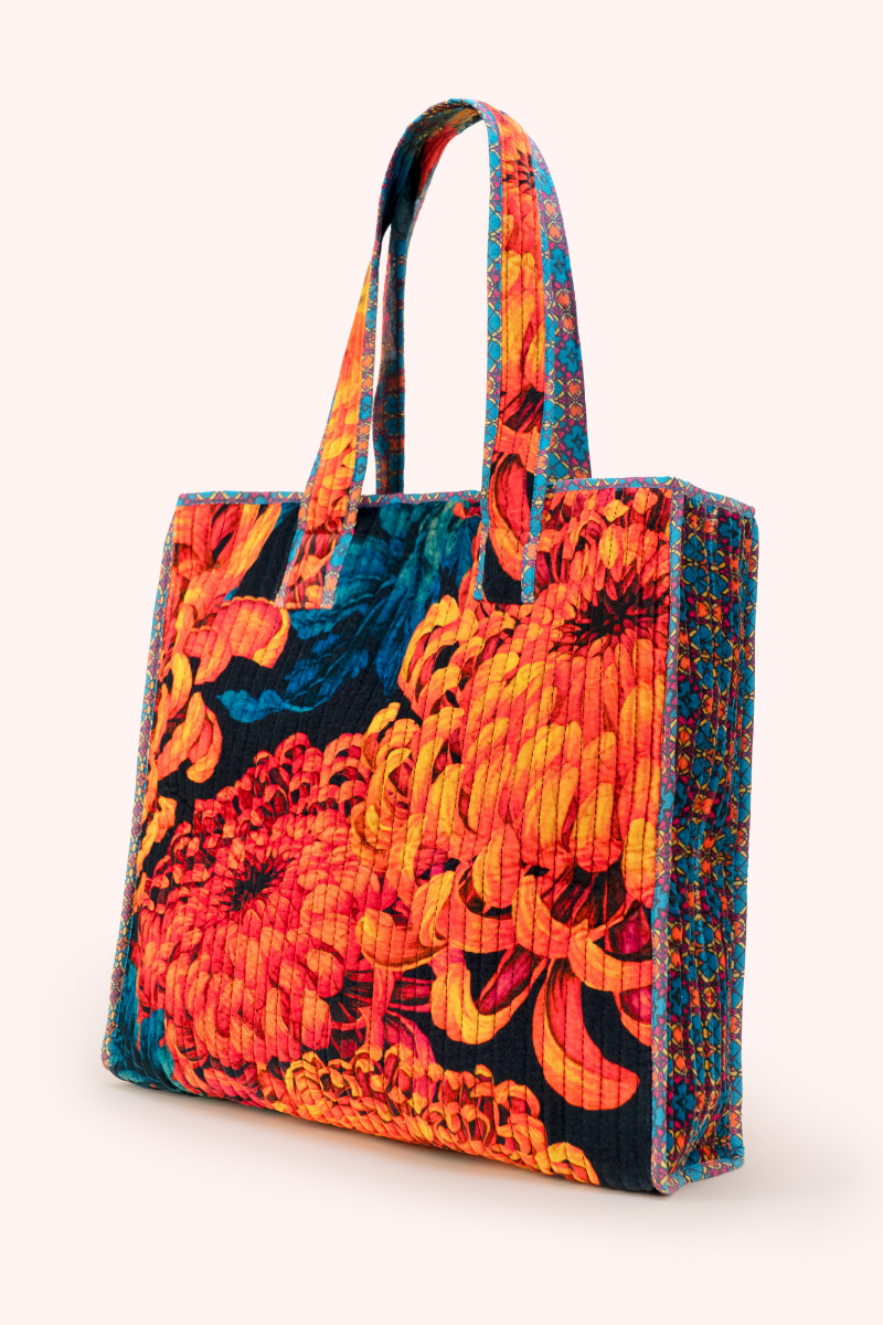 Chrysanthemum Quilted Velvet Tote