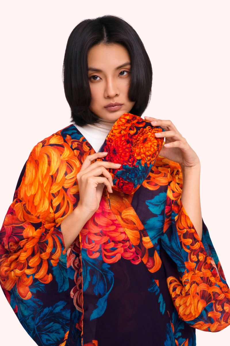Chrysanthemum Quilted Velvet Vanity Bag