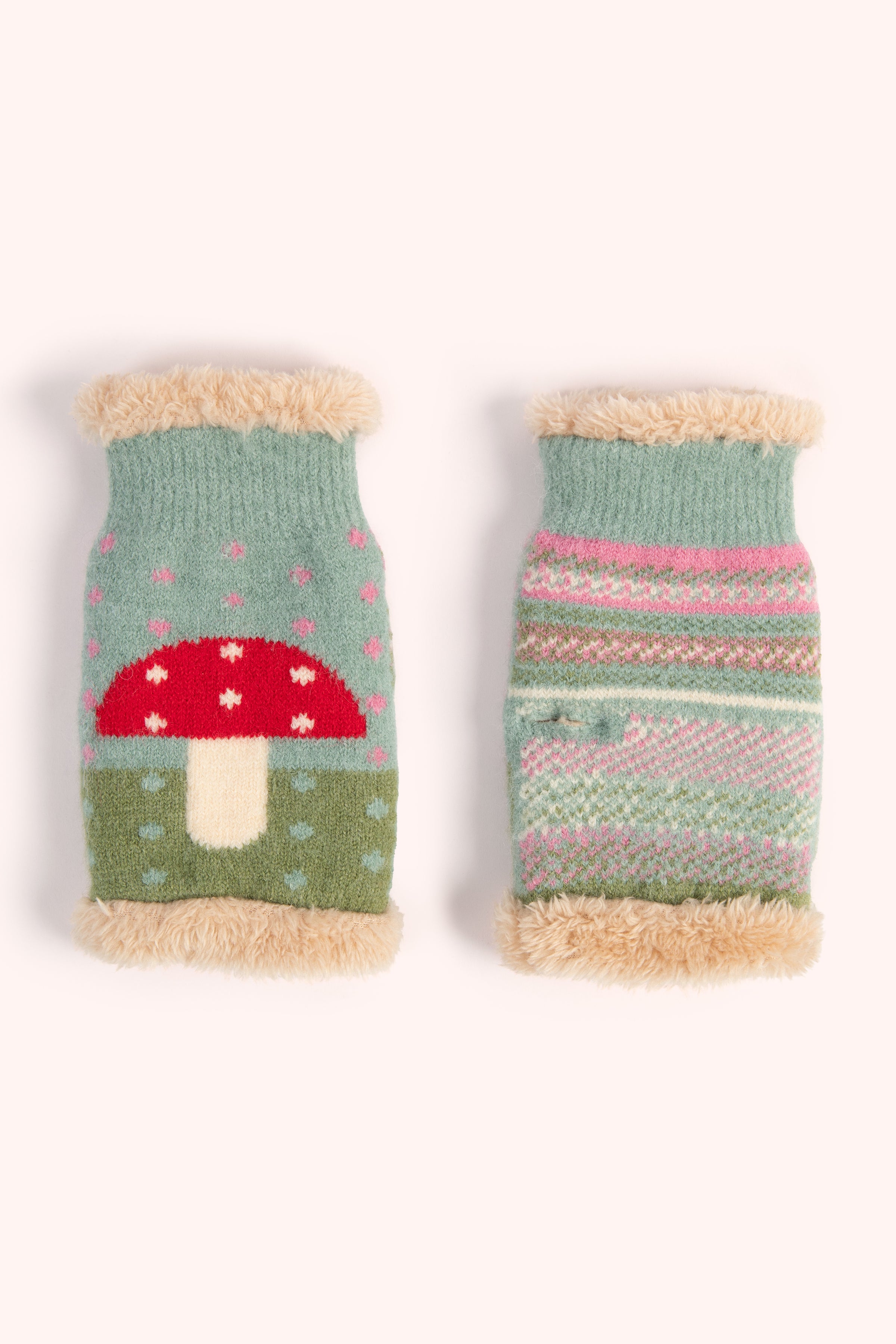 An image of the Powder Toadstool Wrist Warmers