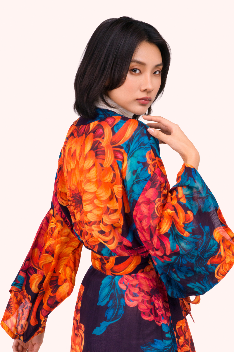 Chrysanthemum Long Kimono Gown