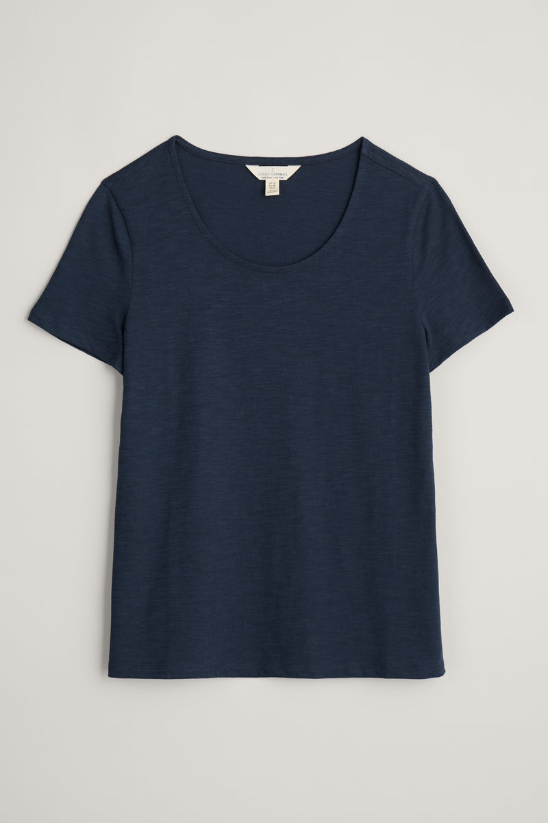 An image of the Seasalt Camerance Scoop Neck T-Shirt in the colour Maritime.