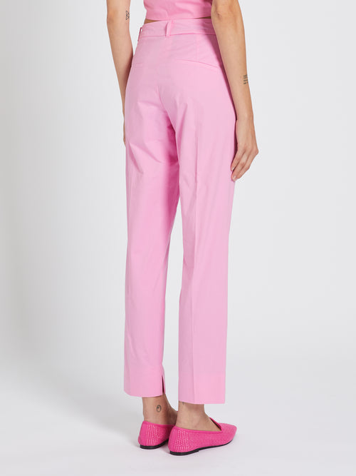 Marella Canore Trouser. A pair of pink trousers with slim fit, hem slit detail and zip fastening.