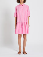 Marella Ebert Dress. A flared fit pink dress with elbow length sleeves, shirt collar and button fastening.