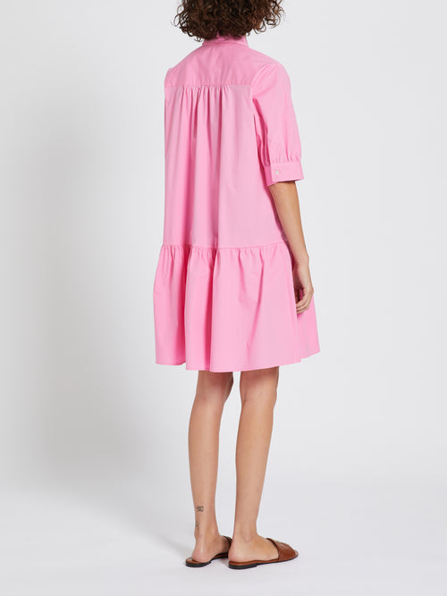 Marella Ebert Dress. A flared fit pink dress with elbow length sleeves, shirt collar and button fastening.