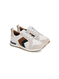 An image of the Fairfax & Favor Fairfax & Favor Xandra Trainer White Leather with Tan/Navy