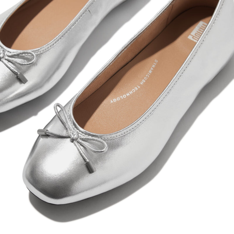 An image of the Fitflop Delicato Bow Soft Metallic-Leather Ballet Flats