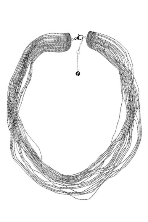 Edblad Elysian Necklace. A statement necklace featuring multiple sparkling snake chains and an adjustable length. Stainless steel.