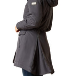 An image of a female model wearing the Ariat Tempest Waterproof Insulated Parka in the colour Ebony.