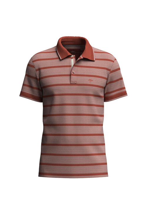 An image of the Fynch-Hatton Polo Stripe Shirt in the colour Orient Red.