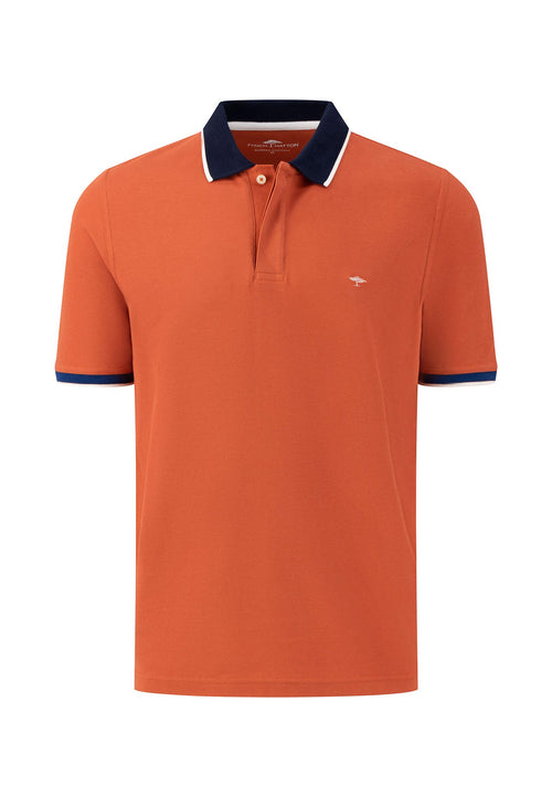 An image of the Fynch-Hatton Polo Contrast Collar Shirt in the colour Orient Red.