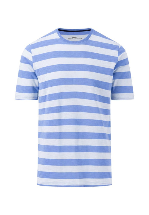 Fynch-Hatton T-Shirt Basic. A casual fit, half sleeve T-shirt with crew neck and blue and white block stripe print.