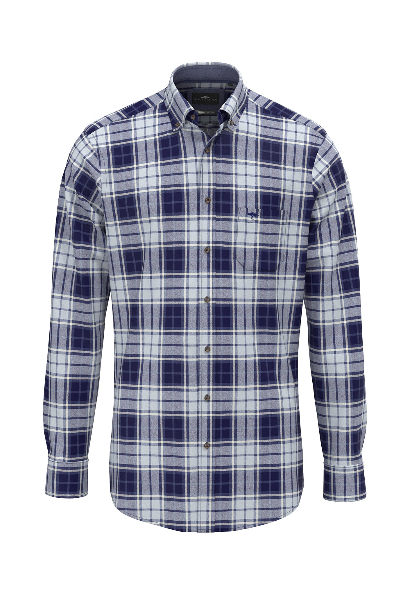 An image of the Fynch-Hatton Blue Flannel Check Shirt