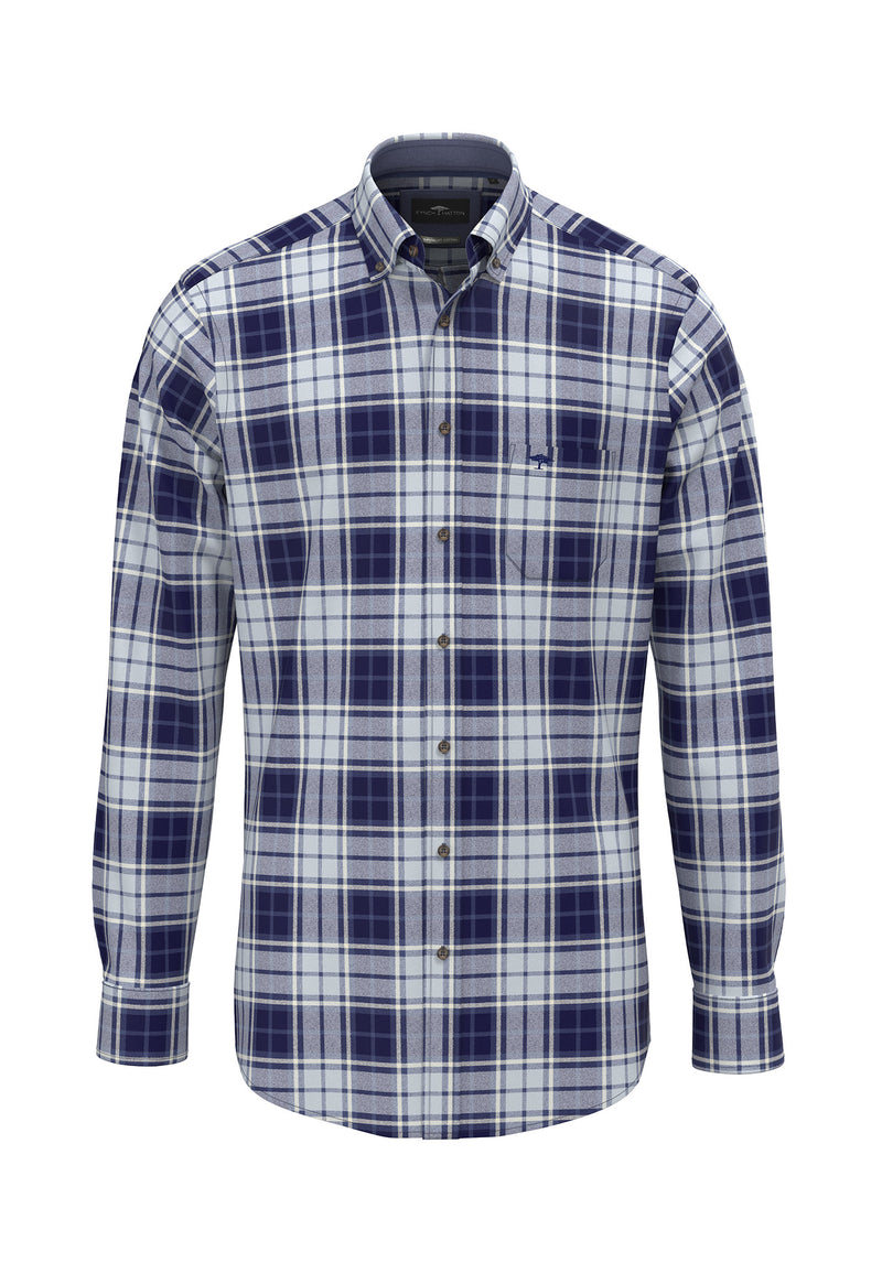 An image of the Fynch-Hatton Blue Flannel Check Shirt