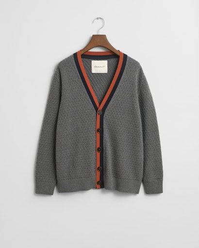 An image of the Gant Cotton Contrast Textured Cardigan