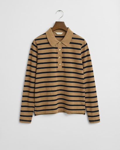 An image of the Gant Breton Striped Long Sleeve Polo Shirt