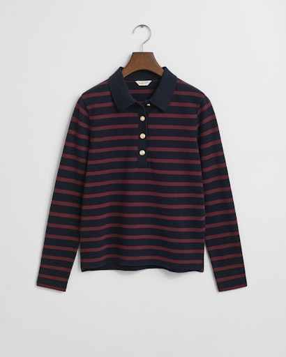 An image of the Gant Breton Striped Long Sleeve Polo Shirt